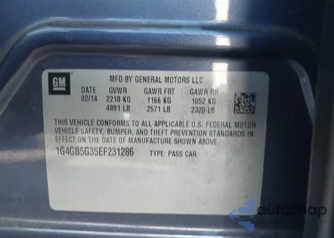 2014 Buick Lacrosse z USA, uszkodzony, nr VIN 1G4GB5G35EF231286